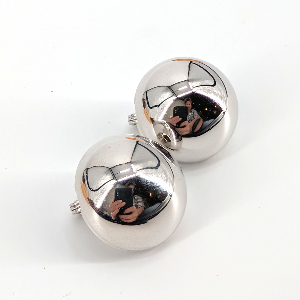Monet Signed Silver Tone Dome Clip On Earrings Vintage Minimalist 1‎ Inch